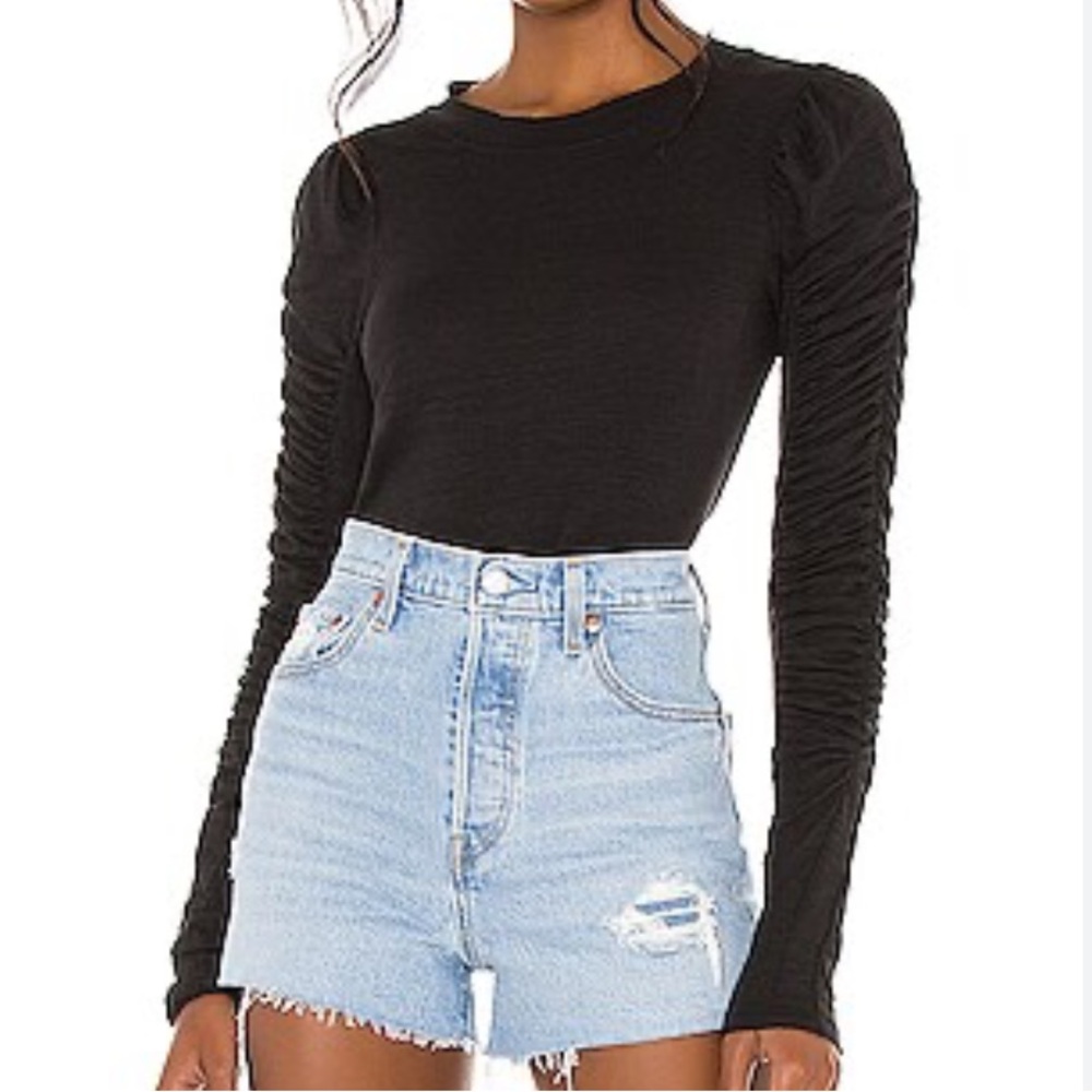 Free people natasha ruched long sleeve top charcoal gray